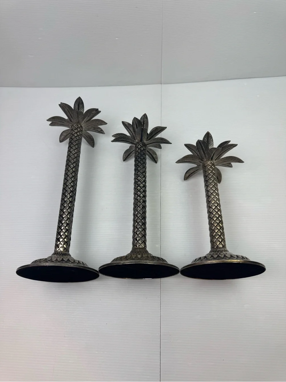 Vintage Silver Palm Tree Candlestick Holders – Tropical Coastal Decor Set